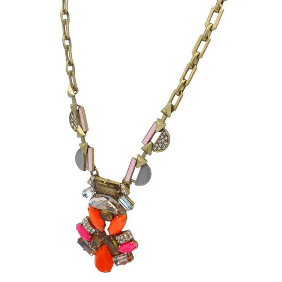 Signed STELLA & DOT Goldtone Orange Rhinestones 28" Necklace statement mat gold - Picture 3 of 9